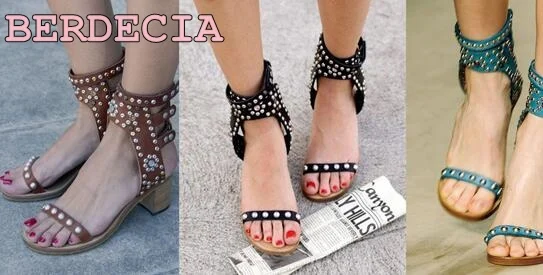 

European new style Studded crytal chunky heel sandals rivets lace up high-heel female shoes Rome open toe ankle strap sandals