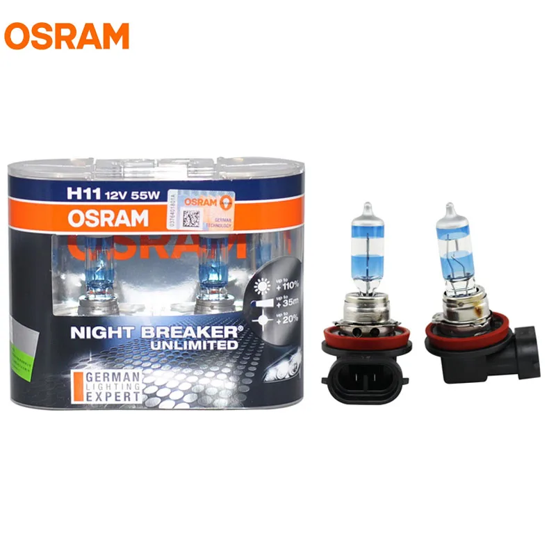OSRAM H11 3600K NIGHT BREAKER UNLIMITED 12V 55W Headlight Hi/Low Bulbs 64211NBU 20 Whiter 40m