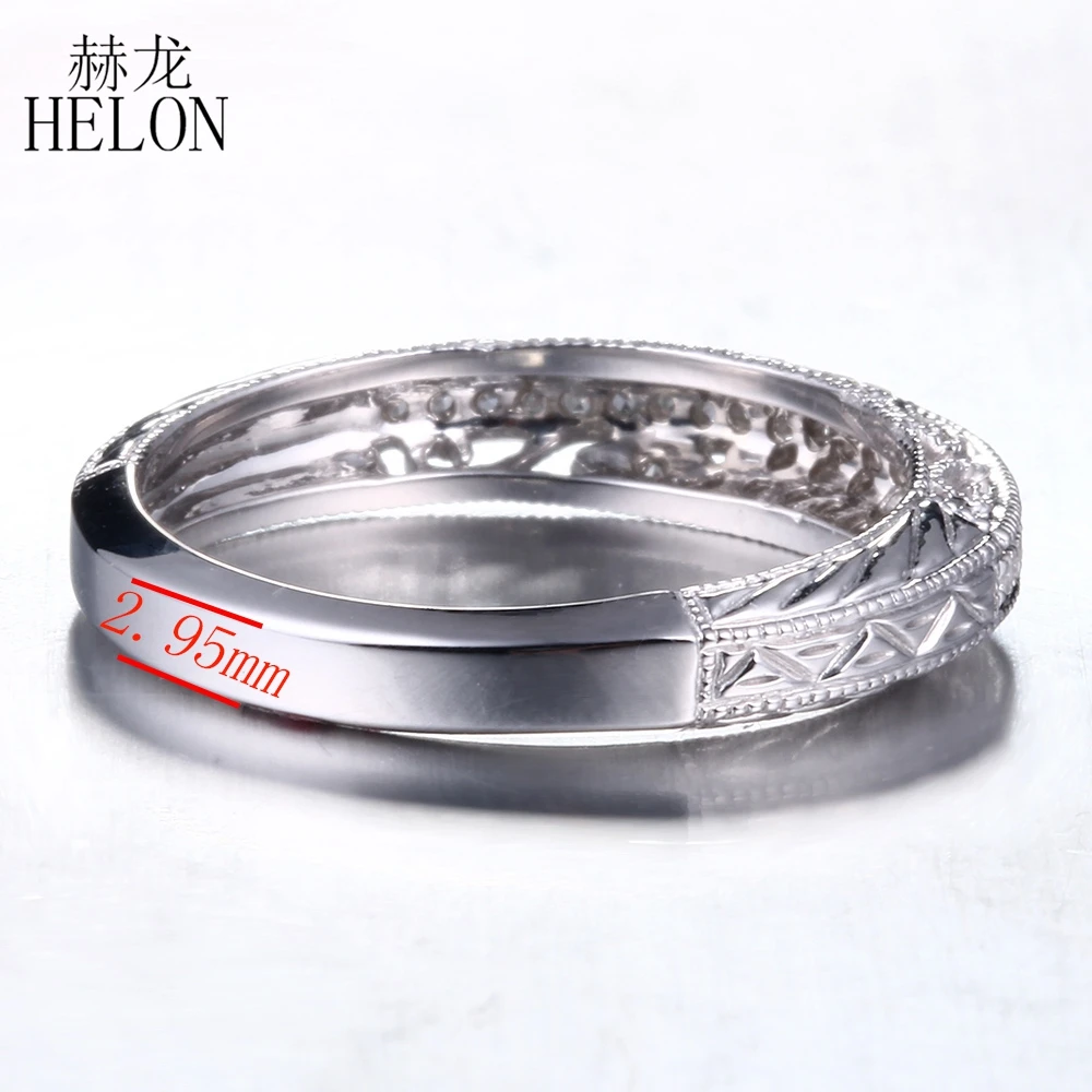 HELON Solid 14K White Gold 100% Genuine Natural Diamonds Ring For Women Half Eternity Wedding Ring Women Vintage Trendy Jewelry
