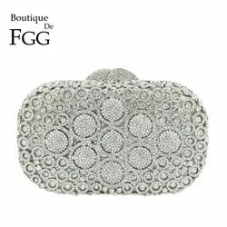 Boutique de FGG Роскошный Серебряный Rhinestone клатчем выдалбливают Для женщин кошелек вечером свадьба mianudiere кристалл мешок партии