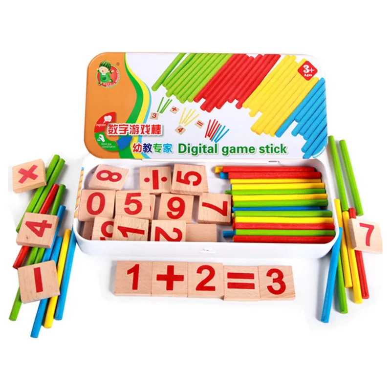 11.11 Baby Intelligence Stick Education Wooden Toys Building Blocks Montessori Mathematical Iron Box Child Gift baby-building-blocks-wooden