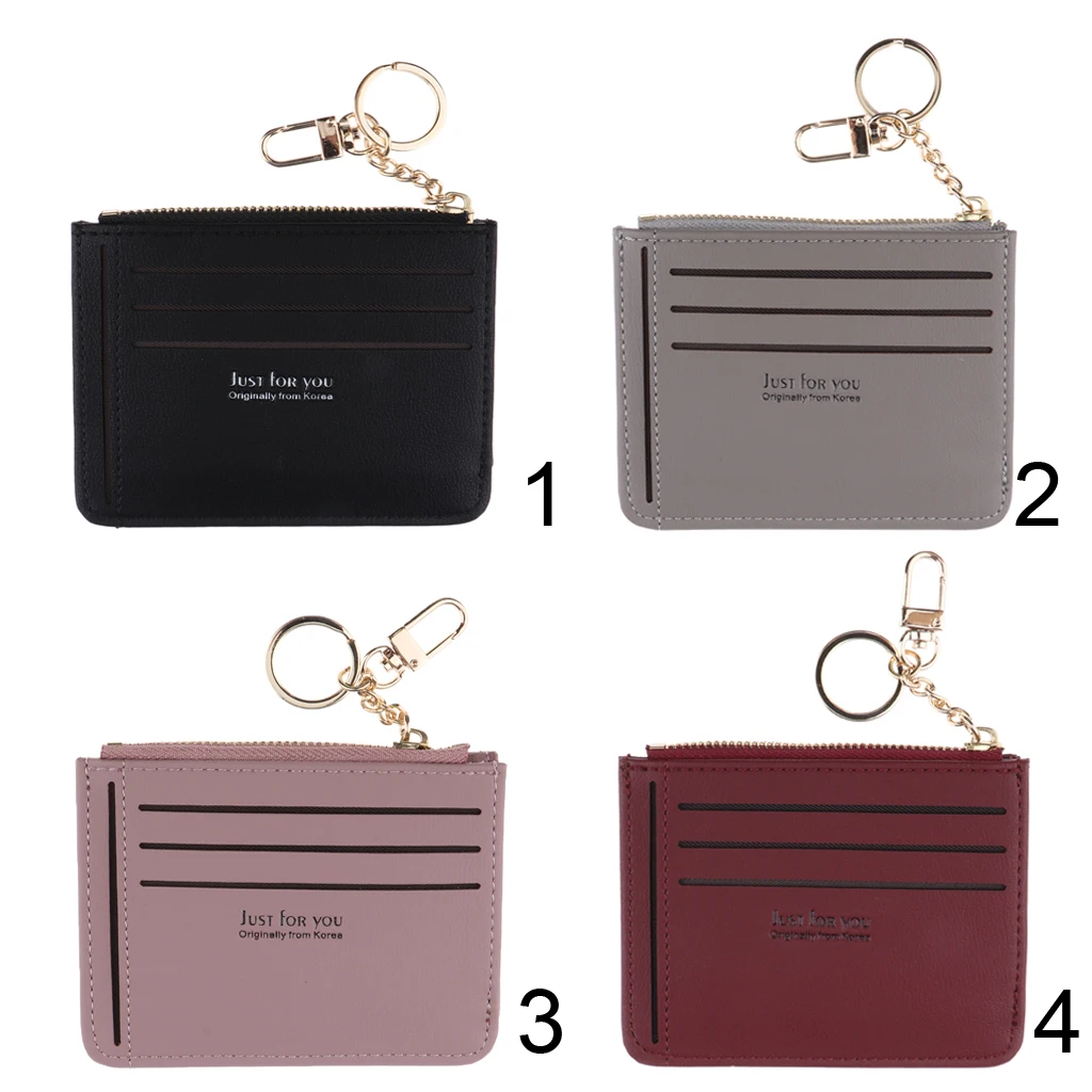 Womens Slim PU Leather Card Holder Front Pocket Wallet Change Purse Keychain Ring billetera mujer cartera mujer