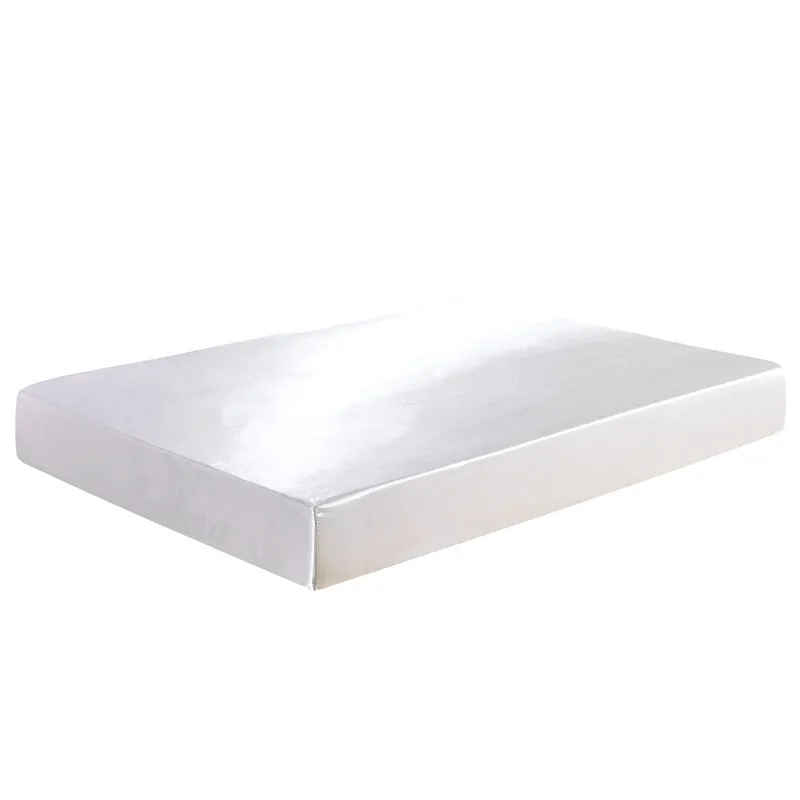 

1PC US UK Size Satin Faux Silk Fitted Sheet Solid Color Mattress Protector Elastic Band Drap Housse Matela Queen King