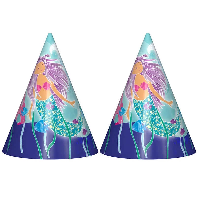 

6pcs/lot New style cute Mermaid Theme party hats Mermaid birthday paper hats for kids happy birthday party supplies&decor