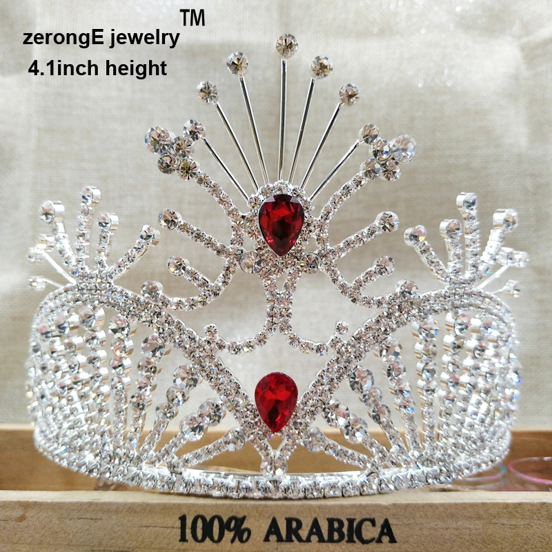 

zerongE jewelry 4.1" big pageant noble green /pink/royal blue/red/yellow colorful rhinestone wedding tiara bride tiara for women