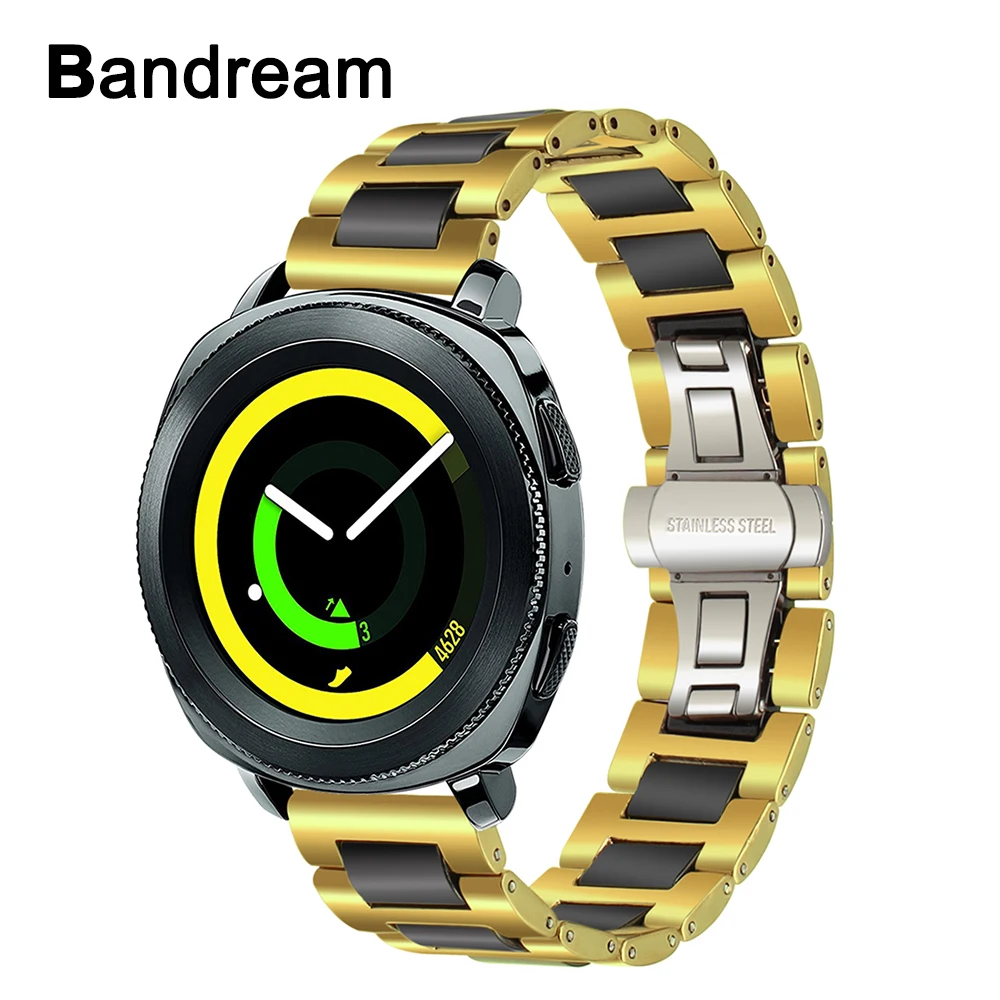 

Black Ceramic + Gold Stainless Steel Watchband for Samsung Gear Sport SM-R600 Garmin Vivoactive 3 Watch Band Quick Release Strap