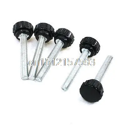 

5 in One 5mm Male Thread Diameter Screw On Type Grip Knurled Knobs Black