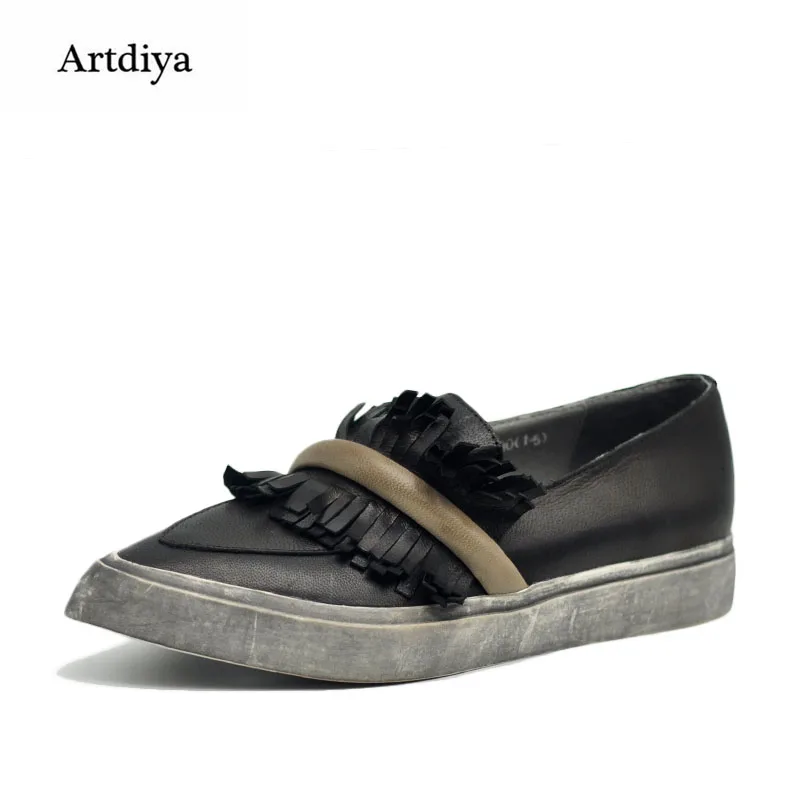 

Artdiya 2018 New Retro Leisure Women Shoes Sheepskin Pointed Toe Loafers Handmade Dirty Shoes 9618-3