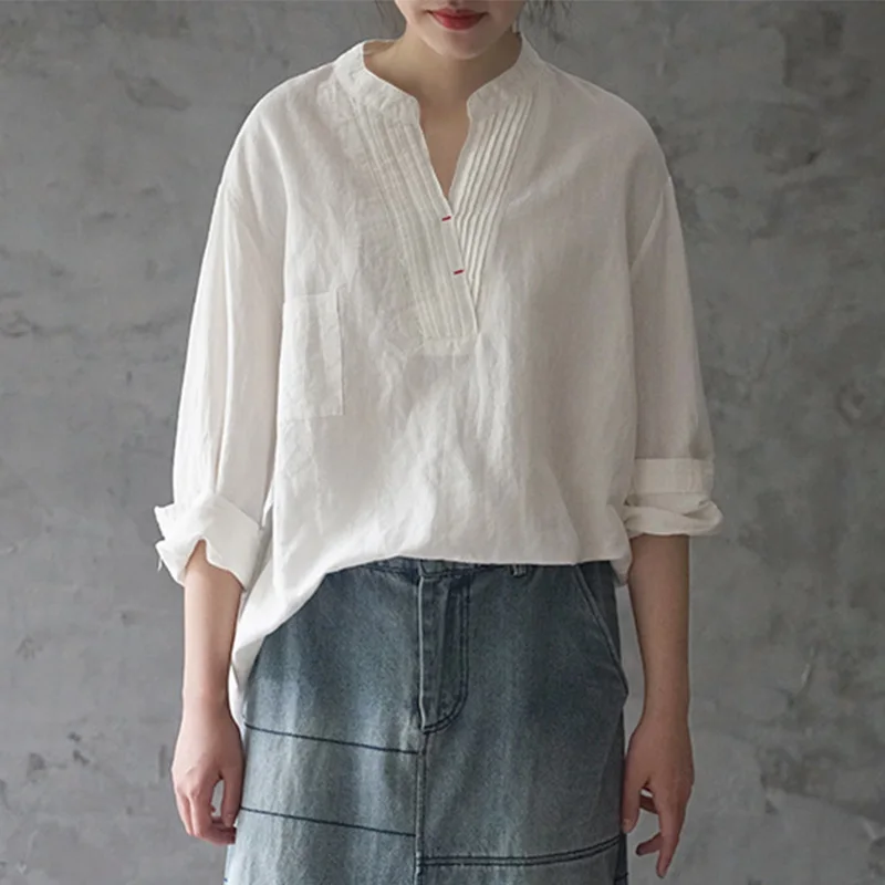 

SCUWLINEN 2019 Summer Autumn Women Blouse P104