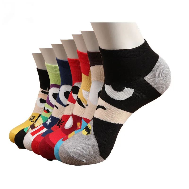 

Men socks cotton Superman SpiderMan Captain America Avenge men's and Male short sock colorful breathable cartoon socks