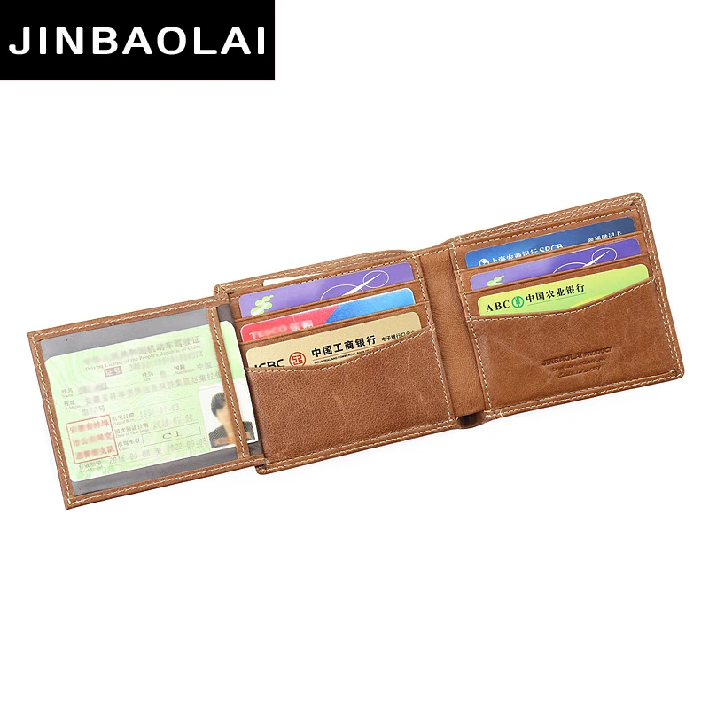 JINBAOLAI cow leather original brand male wallet fashion double suture design bifold wallets for men hight quality leather walet