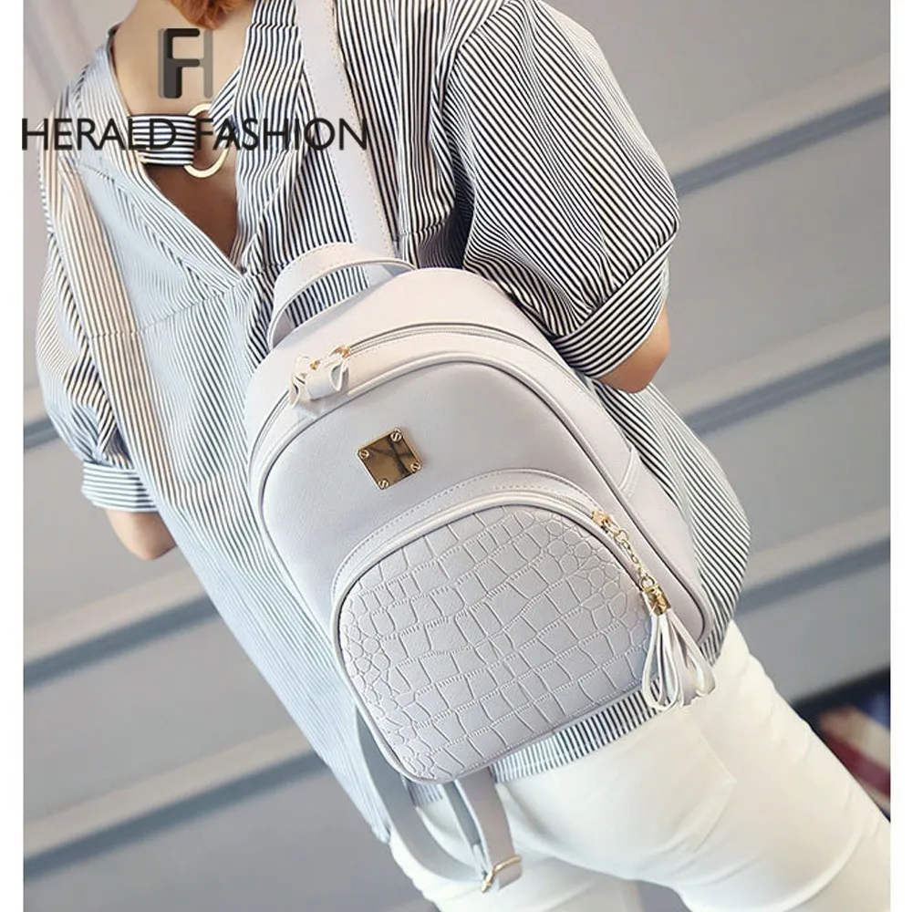 Herald de las mujeres de la moda Casual Mochila mujer bolso con borla de cuero de calidad piedra bolso de escuela adolescente chicas Mochila Herald de las mujeres de la moda Casual Mochila mujer bolso con borla de cuero de calidad piedra bolso de escuela adolescente chicas Mochila