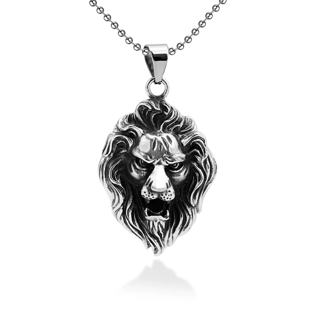 

Mimeng Titanium Jewelry Stainess Steel Necklace for Men Exaggerated Lion Head Necklace Come with Bead Chain