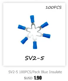 SV1.25-5 100 шт./упак. Красный изолированный вилочный клеммный блок соединитель Электрический пушистый наконечник обжимной кабель провода Forked конец изоляции
