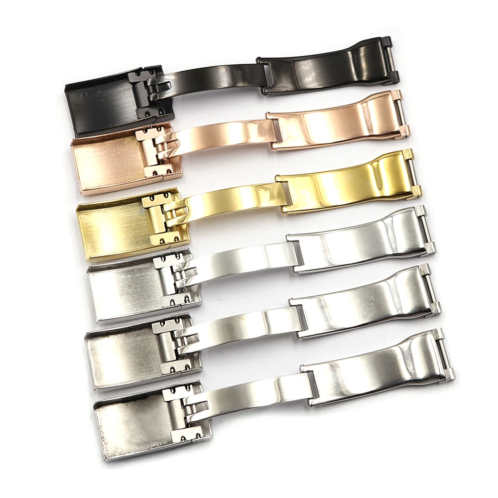 Rolamy Wholesale 16 x 9mm Stainless Steel Replacement Watch Buckle Clasp For GMT Submariner Bracelet Rubber Leather Band