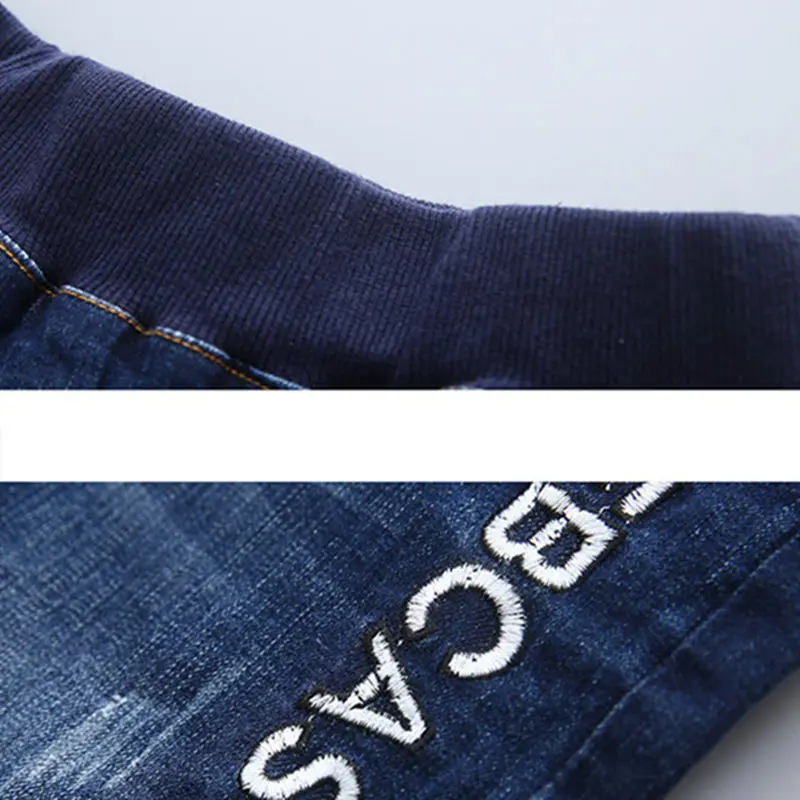 5 Children Clothing Baby Boys Jeans Kids Boy Denim Pants Scratch Tigher Embroidered Letter Teens Trousers Casual Elastic Waist