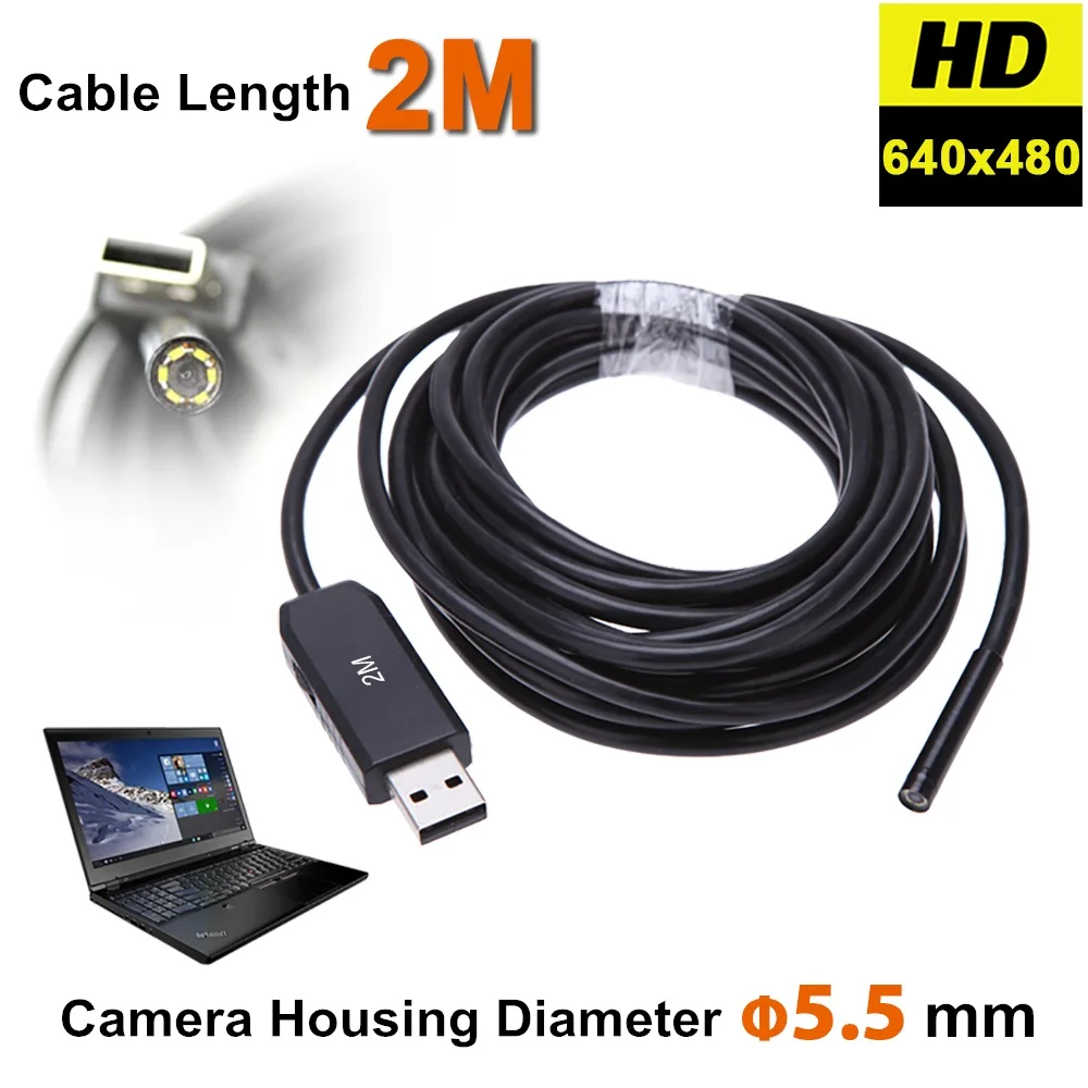 

5.5mm USB Endoscope Camera HD 6LED Borescope Snake Inspection Pipe Tube Video Mini Camera IP67 Waterproof with Flexible Cable 2M