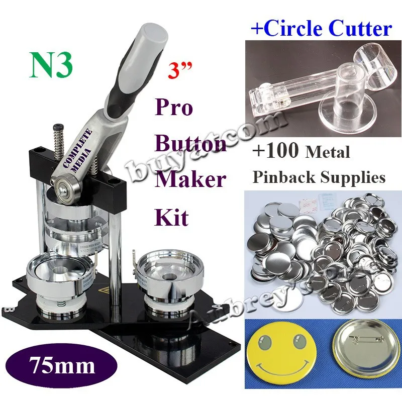 Профессиональный N3 " 75 мм машина для изготовления значков+ регулируемый круглый резак+ 100 набор металлических кнопок Pinback