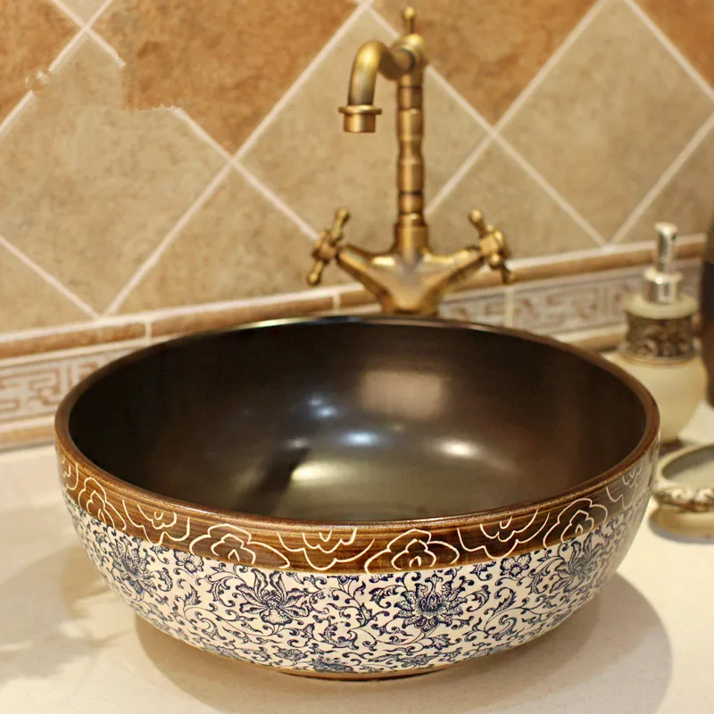 Round antique Jingdezhen ceramic sanitary ware art counter basin wash basin lavabo sink Bathroom sinks chinese ceramic art sinks (2)