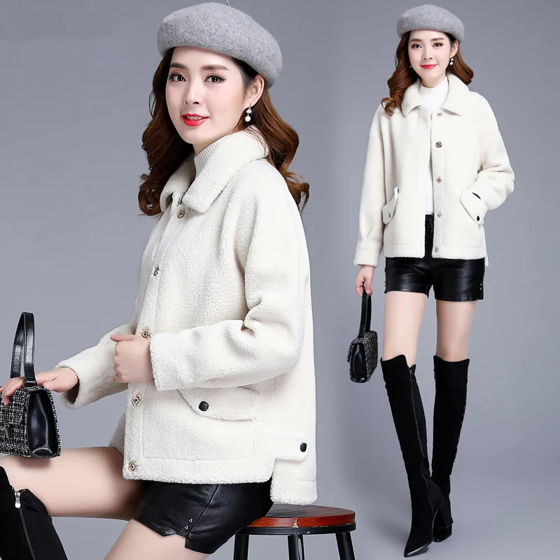 

2019 New Autumn Winter Short Fur Coat Female Faux Sheep Shearling Fur Jacket Thick Warm Women Coats PP107