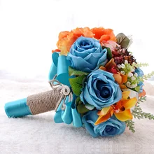 Свадебное платье, свадебный букет, новинка, имитация ткани, красивый бирюзовый синий свадебный букет