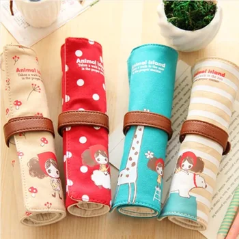

Lovely girl animal Roll Up Pencil Case Canvas Bag For Student Storage Office School Supplies Korean Stationery Papeleria