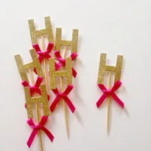 Пользовательские буква инициалы с блестками с изображением пирожного на день рожденья для ношения с обувью, для девичника Свадебные украшения для торта для вечеринки приборы для еды