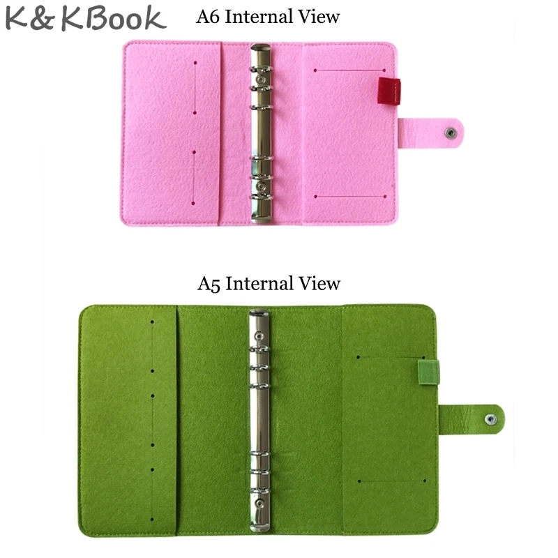 K&KBOOK Felt Spiral Notebook Diary Vintage 6 Holes Notebook Stationery Personal Notebook A5 A6 Weekly Planner Agenda Organizer