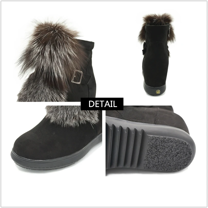 RASMEUP/женские модные ботильоны, увеличивающие рост, на лисьем меху; модная женская зимняя обувь на молнии с пряжкой; женские короткие зимние ботинки на платформе