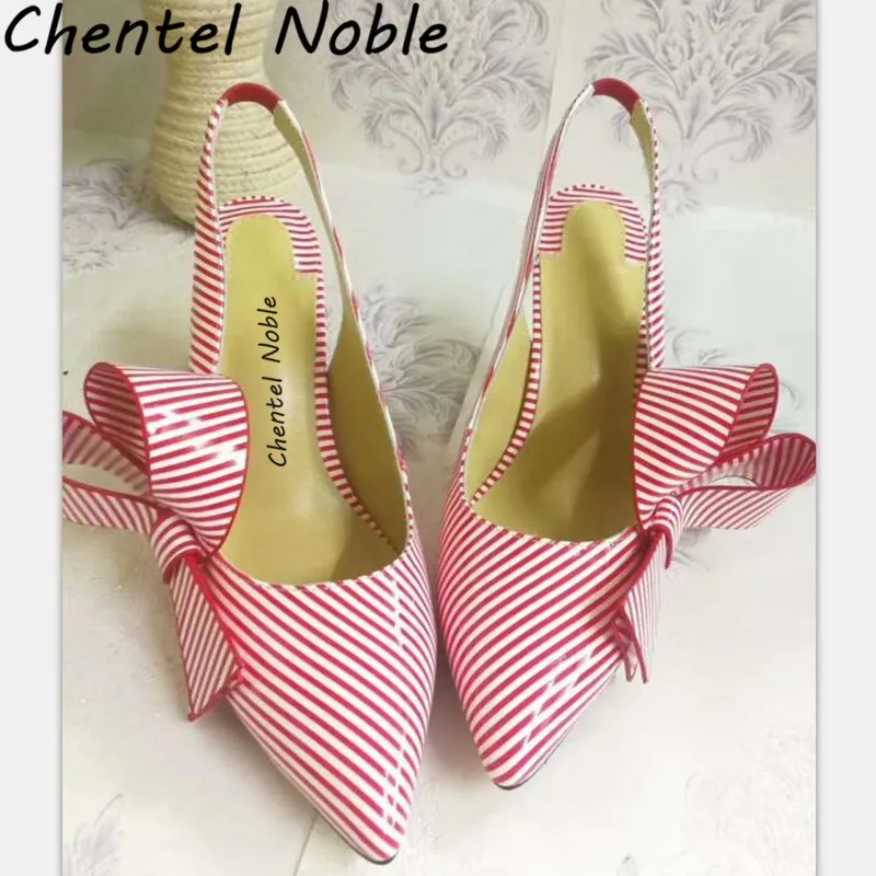 

Bow-Knot Red And White Pattern Top Quality Handmade Dress Sandals High Heels Platform Pumps Shoes For Women Party Big Size 35-43
