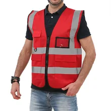 Отражательная защитная одежда спецодежда Светоотражающая футболка Дорожная полиция Рабочий жилет молния светоотражающий Топ мульти-карманный дизайн