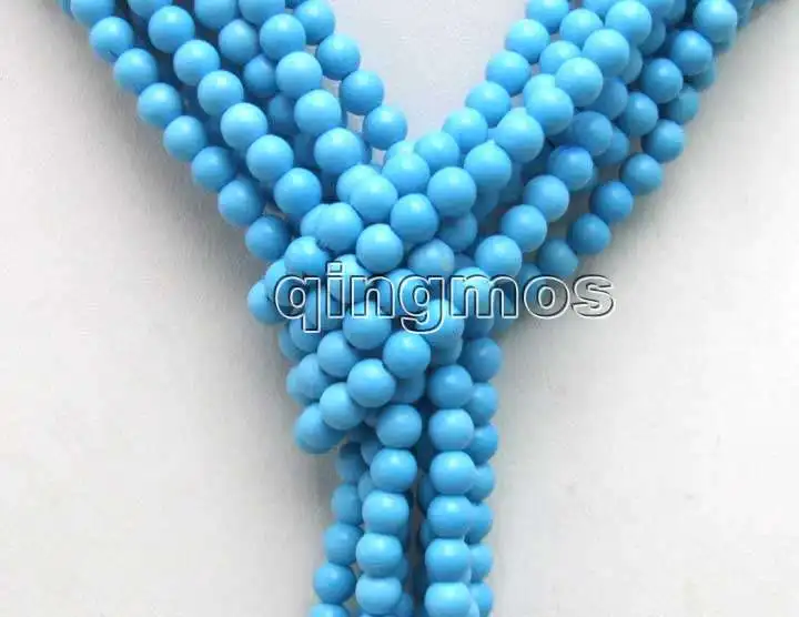Супер длинный 4" ярко-синий 4 мм камень с белым жемчугом 3 нити Amice Necklace-nec5670