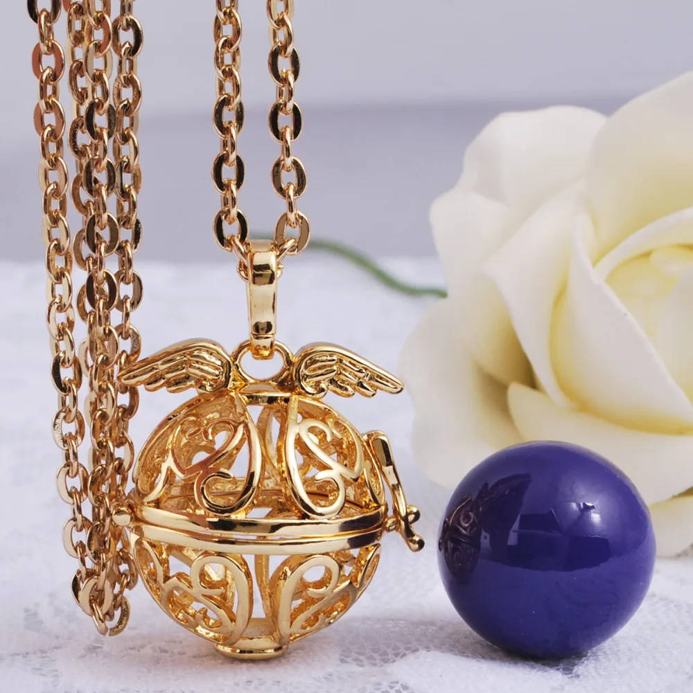 Прекрасный Золотой цвет дизайн с двойным сердцем Ангел гармония колокольчик мяч для женщин беременность вызывное устройство для детей Балийский кулон ожерелье бижутерия