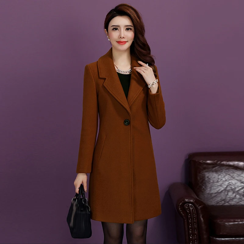 

Women Wool Coat Warm Thick High Quality Autumn Winter Jacket Slim Woolen Long Cardigan Cashmere Coats Female Elegant Blend 2019