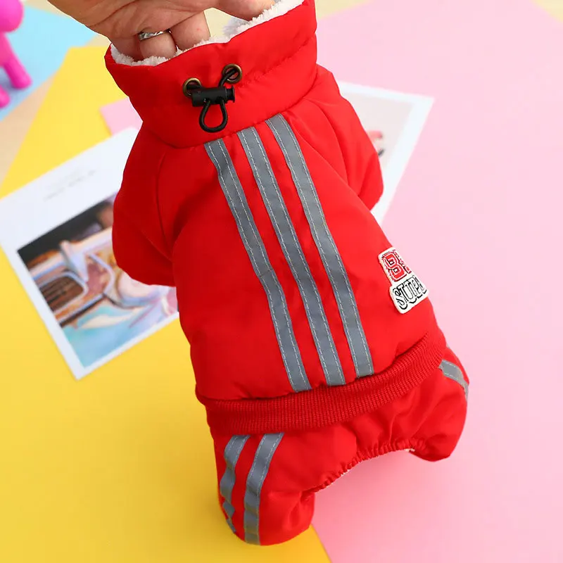 Abrlo Одежда для собак, зимнее толстое светоотражающее пальто, спортивный стиль, одежда для маленьких собак, одежда для собак, 4 ноги, комбинезон, куртка для щенков - Цвет: red