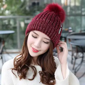 

Skullies & Beanies Beanies Knit Hat Female Cap Winter Hat For Women Beanie Headgear Warm Pom Pom Hat Winter Hats For Women