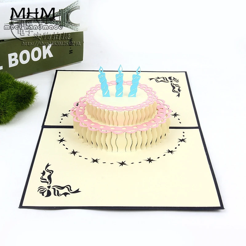  Wedding Invitation Card 5pcs/lot 3D Carved Happy Birthday Cake Laser Envelope No Blank Inner Sheet - 32812838867