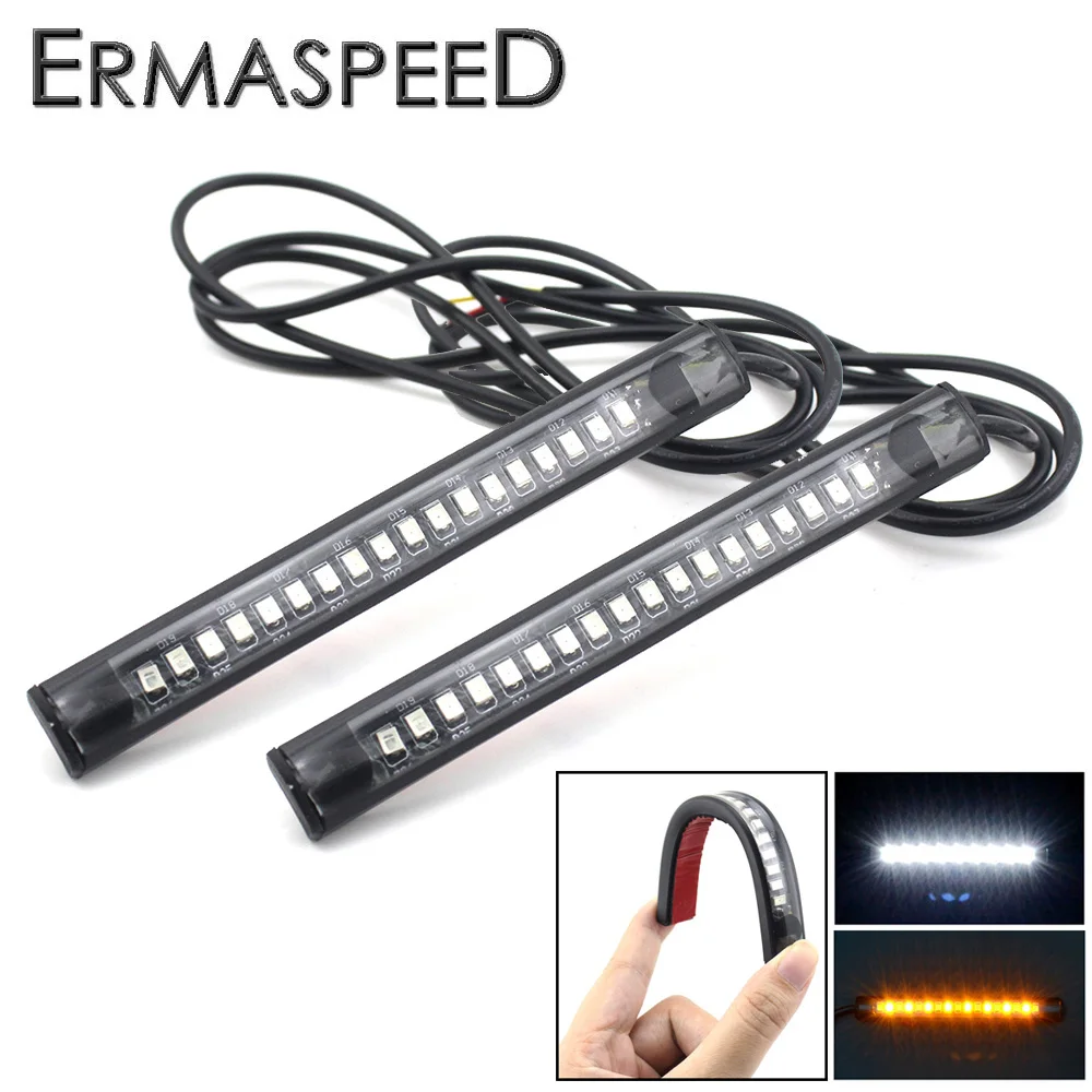 Pair Bendable Motorcycle Side Turn Signals LED Headlight Indicators