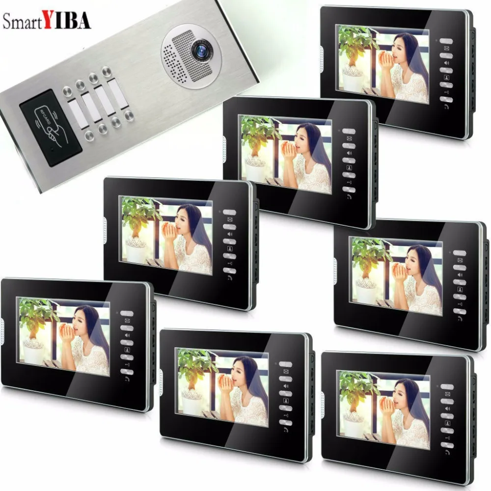 SmartYIBA 7 единиц Интерком квартиры системы дюймов RFID Управление проводной мониторы Семья/дом видео двери телефонные дверные звонки наборы