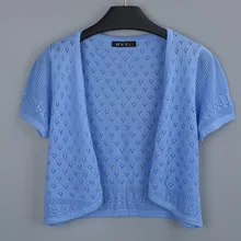 Открытые летние женские вязаные повседневные кардиганы с v-образным вырезом и коротким рукавом, свитера, женские вязаные болеро, пальто-накидка, 858