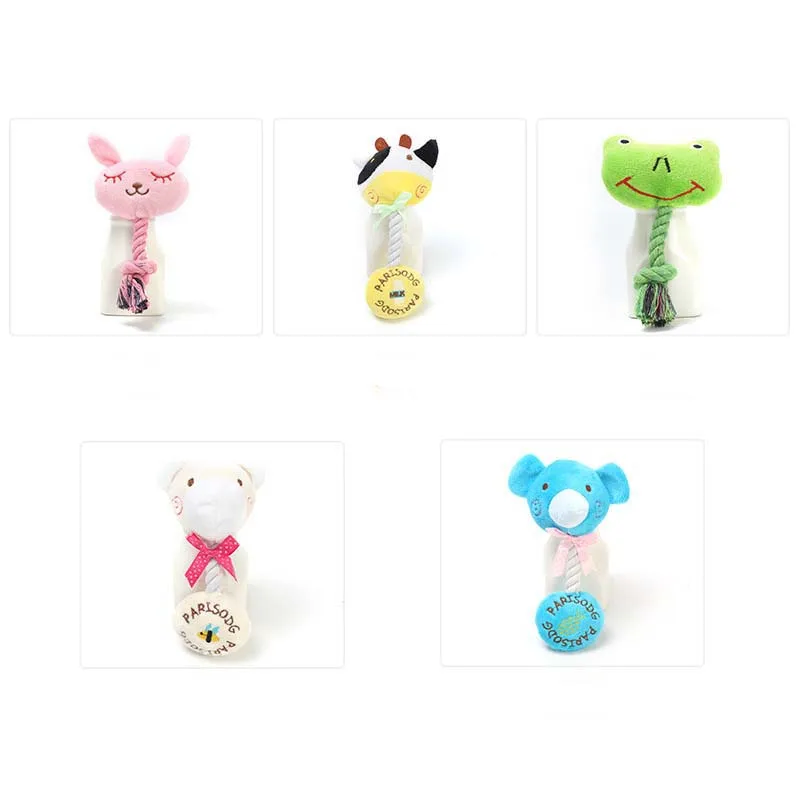 Щенок собака пищащие игрушки укуса хлопок веревка милые животные Медведь Кролик