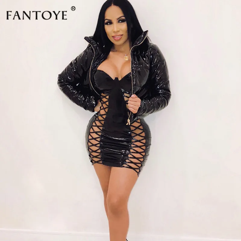 Fantoye Cropped Winter Jacket Women Thick Warm Faux Pu Leather Zipper Ladies Padded Parka Outerwear oft Short Jackets Female