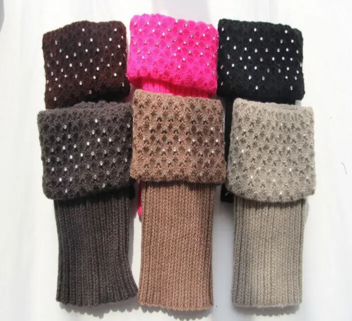 

Women rithinstone Knitted Boot Cuffs Toppers Boot Socks leg warmers Crochet booty Gaiters 6 colors 120pairs/lot #3871