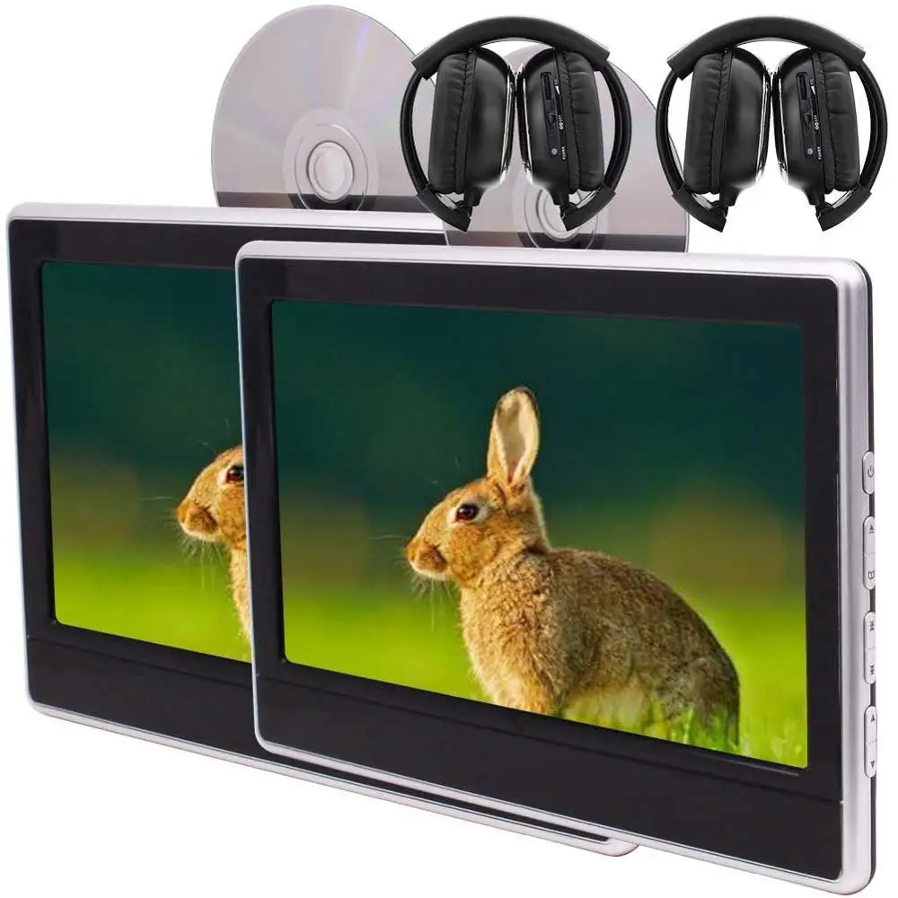 

11.6'' HD Tablet-style Car Headrest DVD Players Built-in IR/FM/Transmitter/Speaker/USB/SD Back-seat Units Wireless IR Headphones