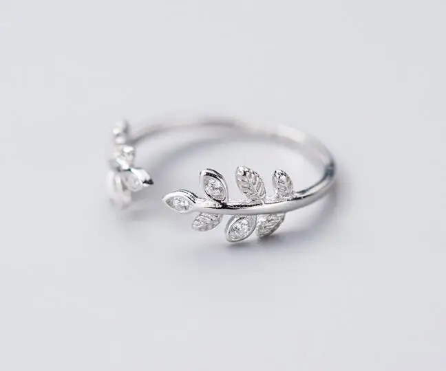 

THIN 100% Authentic REAL.925 Sterling Silver Fine Jewelry White cz set Branch Olive Leaf Ring GTLJ1505