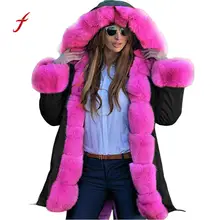 Зимнее женское пальто из искусственного меха, зимняя куртка, парка с капюшоном, пальто с длинным рукавом, Новое Женское пальто, хлопок, плюс размер, куртка