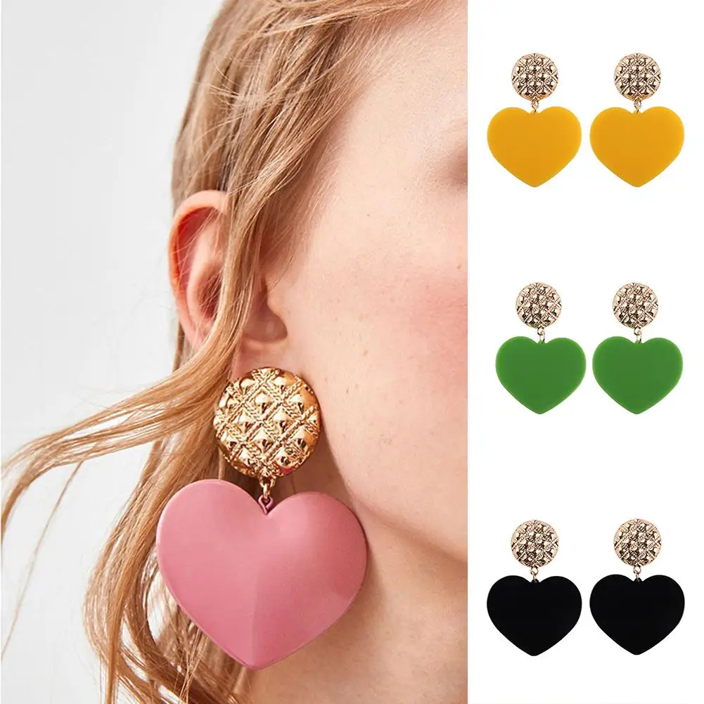 

Fashion Cute Love Heart Acrylic Statement Women Dangle Earrings Party Ear Jewelry Gift