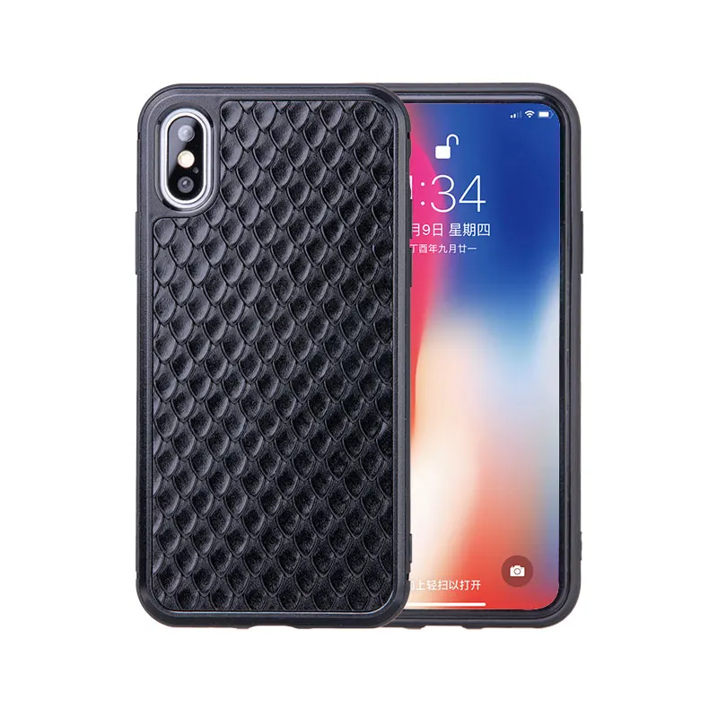 

For iPhone7 7 Plus 8 8 Plus X XS MAX XR XS Phone Case Fitted Genuine Leather Case Men Women Wateproof Business Fishscale Pattern