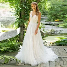 Богемское свадебное платье с v-образным вырезом кружева аппликации с открытой спиной романтические пляжные платья невесты деревенский стиль халат mariage