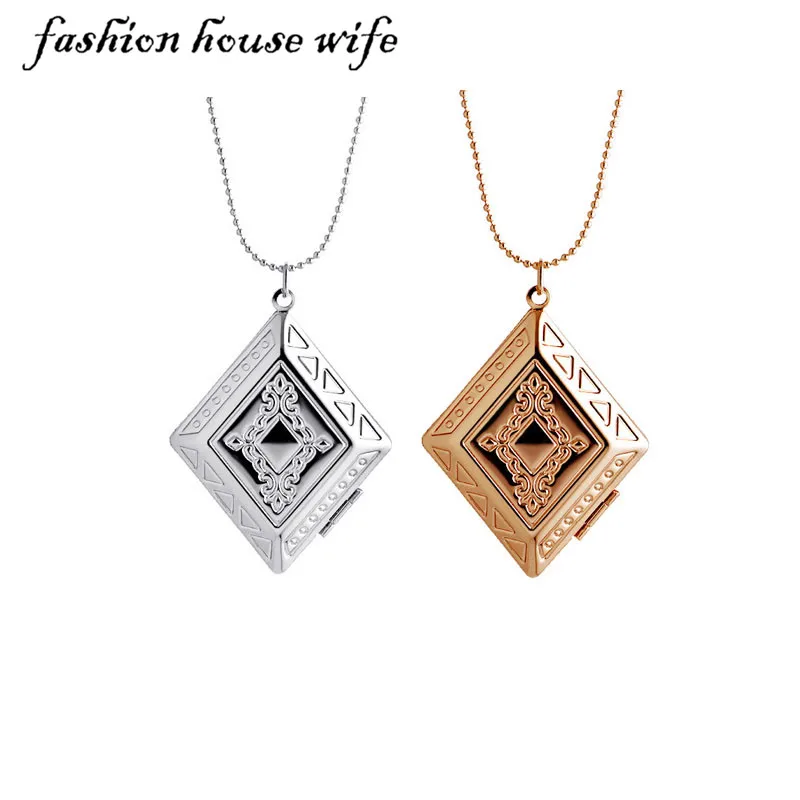 Image Fashion House Wife Pattern Frame Gold Silver Necklace Women Photo Pictures Locket Pendant Necklace Chain Jewelry Gifts LN0102